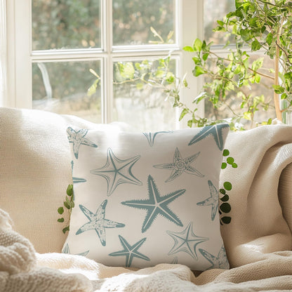 Blue Coastal Beach Starfish Pillow Covers Pillowcases 18x18. Beach House Decor. Coastal Granddaughter Room Decor