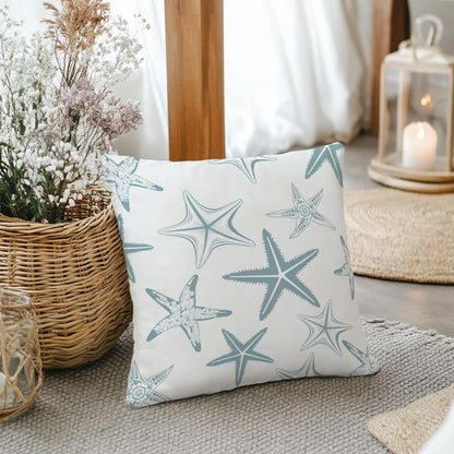 Blue Coastal Beach Starfish Pillow Covers Pillowcases 18x18. Beach House Decor. Coastal Granddaughter Room Decor