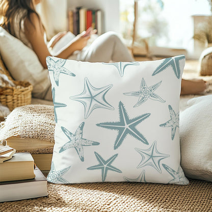 Blue Coastal Beach Starfish Pillow Covers Pillowcases 18x18. Beach House Decor. Coastal Granddaughter Room Decor