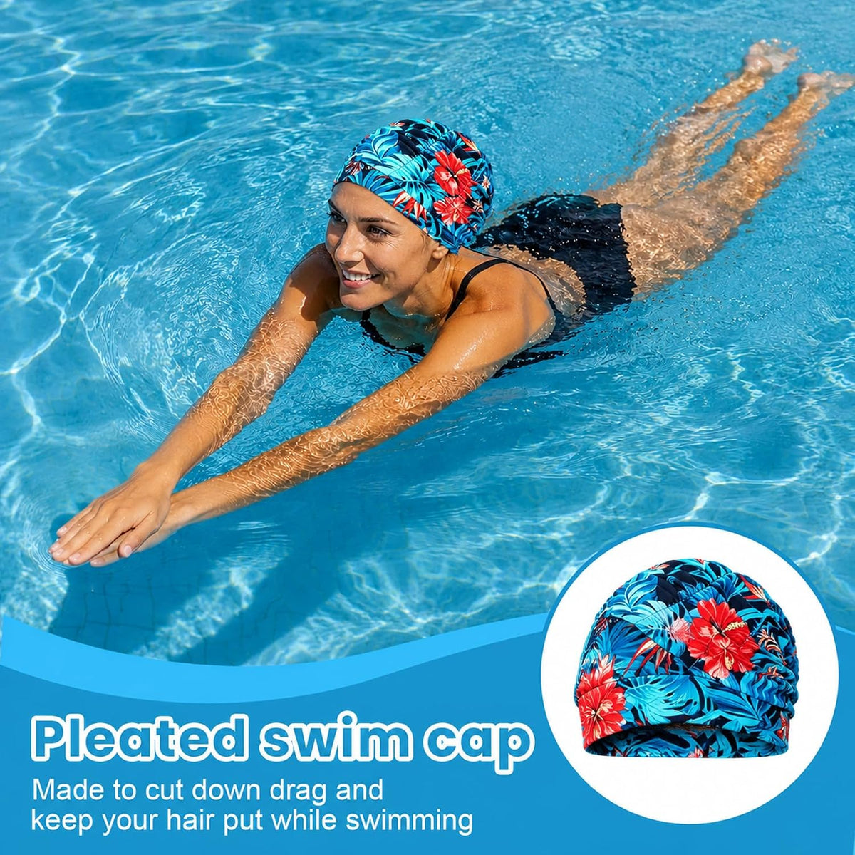 Women's Swim Cap Pleated Swimming Cap Adult Pool Swim Gear Accessories