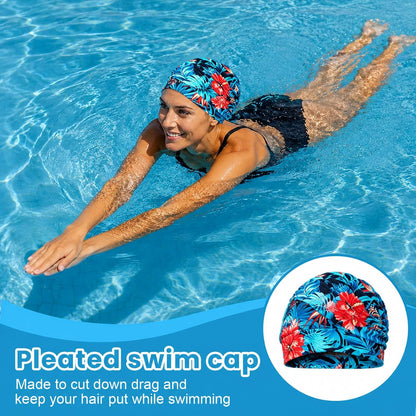 Women's Swim Cap Pleated Swimming Cap Adult Pool Swim Gear Accessories